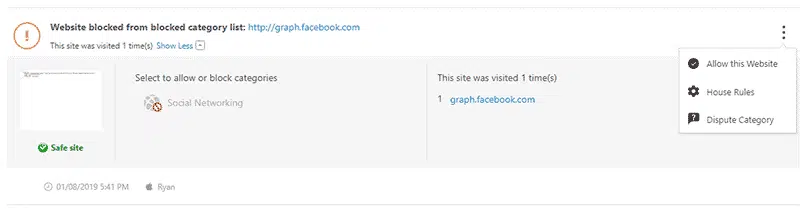 Norton Family blocked websites