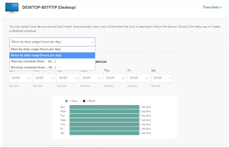 Kaspersky Safe Kids time management desktop setup