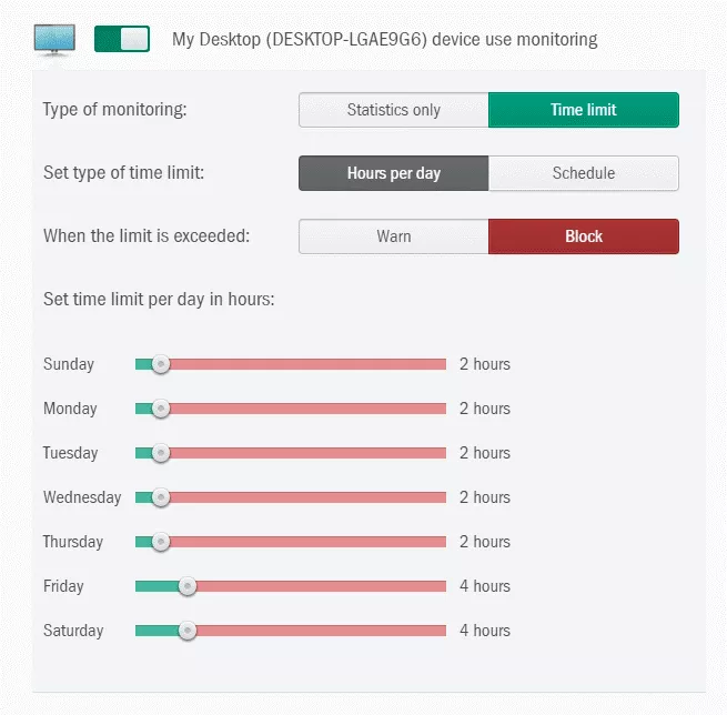 Kaspersky Safe Kids time management