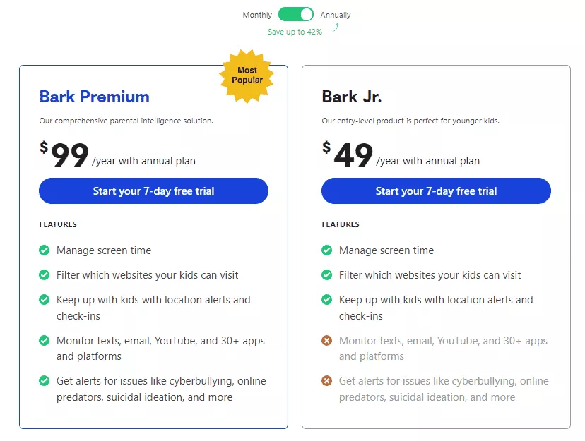 Bark's pricing plans